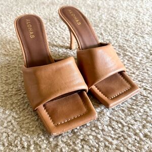 ALOHAS Brown Leather Heeled Mules
